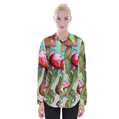 Warm Mushroom Forest Womens Long Sleeve Shirt by GardenOfOphir