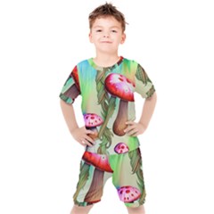 Warm Mushroom Forest Kids  Tee And Shorts Set by GardenOfOphir