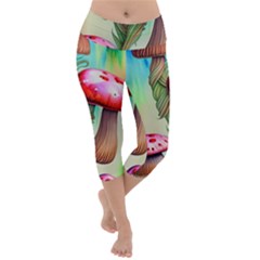 Warm Mushroom Forest Lightweight Velour Capri Yoga Leggings by GardenOfOphir