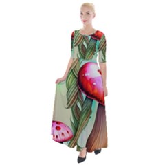 Warm Mushroom Forest Half Sleeves Maxi Dress by GardenOfOphir