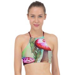 Warm Mushroom Forest Racer Front Bikini Top by GardenOfOphir