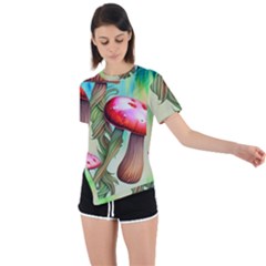 Warm Mushroom Forest Asymmetrical Short Sleeve Sports Tee by GardenOfOphir