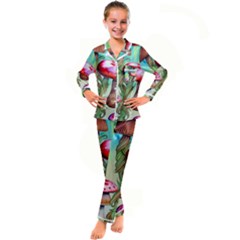 Warm Mushroom Forest Kid s Satin Long Sleeve Pajamas Set by GardenOfOphir