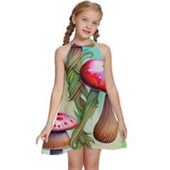 Warm Mushroom Forest Kids  Halter Collar Waist Tie Chiffon Dress by GardenOfOphir