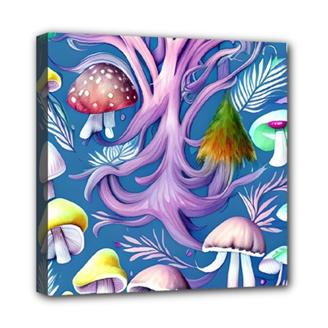 Mushroom Forest Nature Fairy Boho Mini Canvas 8  X 8  (stretched) by GardenOfOphir