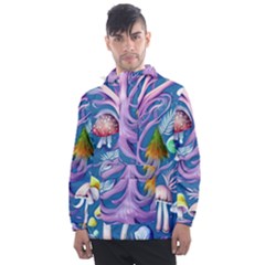 Mushroom Forest Nature Fairy Boho Men s Front Pocket Pullover Windbreaker by GardenOfOphir