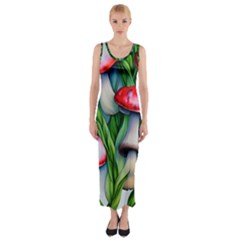 Woods Mushroom Forest Academia Core Fitted Maxi Dress by GardenOfOphir