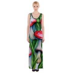 Woods Mushroom Forest Academia Core Thigh Split Maxi Dress by GardenOfOphir