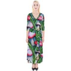 Woods Mushroom Forest Academia Core Quarter Sleeve Wrap Maxi Dress by GardenOfOphir