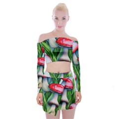 Woods Mushroom Forest Academia Core Off Shoulder Top With Mini Skirt Set by GardenOfOphir