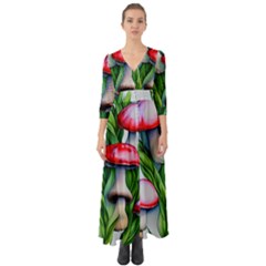 Woods Mushroom Forest Academia Core Button Up Boho Maxi Dress by GardenOfOphir