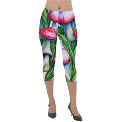 Woods Mushroom Forest Academia Core Lightweight Velour Capri Leggings  by GardenOfOphir