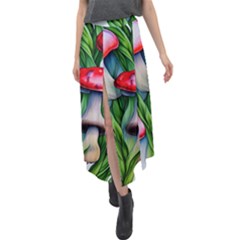 Woods Mushroom Forest Academia Core Velour Split Maxi Skirt by GardenOfOphir