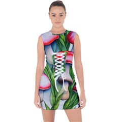 Woods Mushroom Forest Academia Core Lace Up Front Bodycon Dress by GardenOfOphir