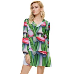 Woods Mushroom Forest Academia Core Tiered Long Sleeve Mini Dress by GardenOfOphir