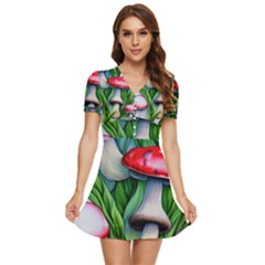 Woods Mushroom Forest Academia Core V-neck High Waist Chiffon Mini Dress by GardenOfOphir