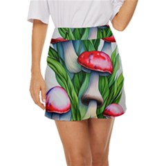 Woods Mushroom Forest Academia Core Mini Front Wrap Skirt by GardenOfOphir