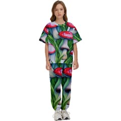 Woods Mushroom Forest Academia Core Kids  Tee And Pants Sports Set