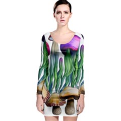 Cozy Mushroom Forest Historical Boho Long Sleeve Bodycon Dress by GardenOfOphir