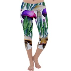 Cozy Mushroom Forest Historical Boho Capri Yoga Leggings by GardenOfOphir