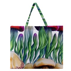 Cozy Mushroom Forest Historical Boho Zipper Large Tote Bag by GardenOfOphir