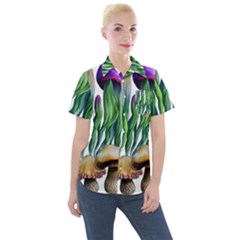 Cozy Mushroom Forest Historical Boho Women s Short Sleeve Pocket Shirt