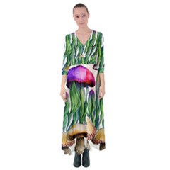 Cozy Mushroom Forest Historical Boho Button Up Maxi Dress by GardenOfOphir