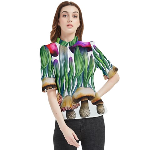 Cozy Mushroom Forest Historical Boho Frill Neck Blouse by GardenOfOphir