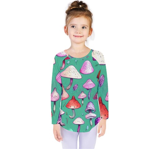 Goblin Mushroom Forest Boho Witchy Kids  Long Sleeve Tee by GardenOfOphir