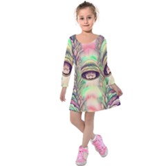 Mystic Mushroom Kids  Long Sleeve Velvet Dress by GardenOfOphir