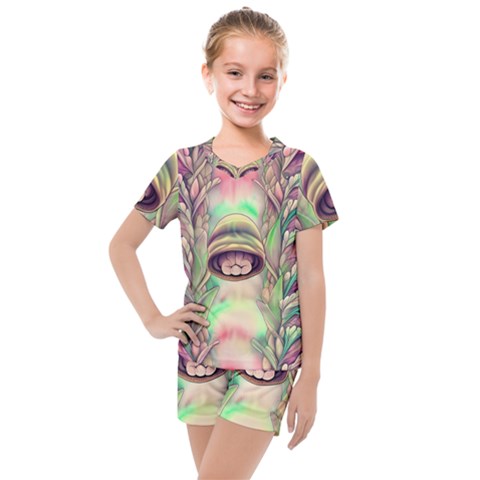 Mystic Mushroom Kids  Mesh Tee And Shorts Set by GardenOfOphir