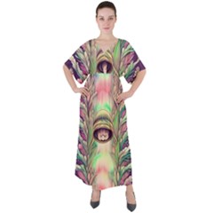 Mystic Mushroom V-neck Boho Style Maxi Dress by GardenOfOphir