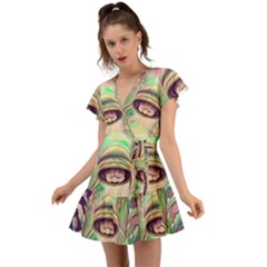 Mystic Mushroom Flutter Sleeve Wrap Dress by GardenOfOphir