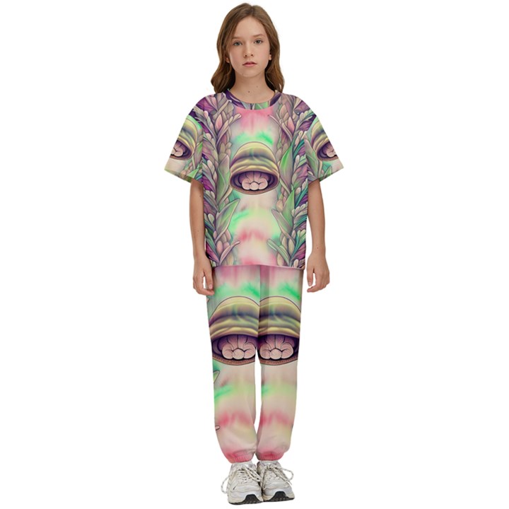 Mystic Mushroom Kids  Tee and Pants Sports Set