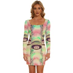 Mystic Mushroom Long Sleeve Square Neck Bodycon Velvet Dress by GardenOfOphir