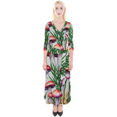 Forest Fungi Quarter Sleeve Wrap Maxi Dress by GardenOfOphir