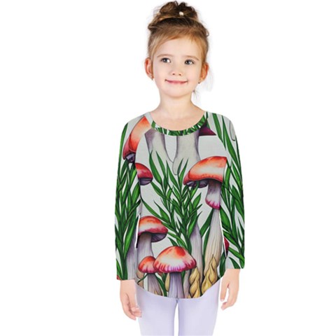 Forest Fungi Kids  Long Sleeve Tee by GardenOfOphir