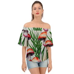 Forest Fungi Off Shoulder Short Sleeve Top by GardenOfOphir