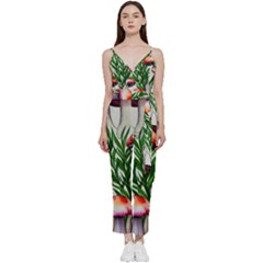 Forest Fungi V-neck Spaghetti Strap Tie Front Jumpsuit by GardenOfOphir