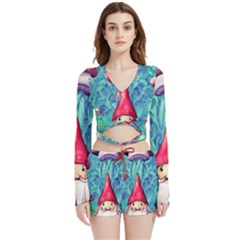 Mushroom Magic Velvet Wrap Crop Top And Shorts Set by GardenOfOphir