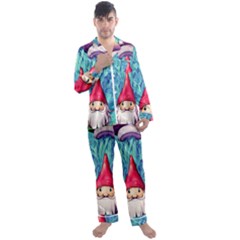 Mushroom Magic Men s Long Sleeve Satin Pajamas Set by GardenOfOphir