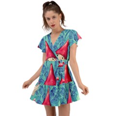 Mushroom Magic Flutter Sleeve Wrap Dress by GardenOfOphir