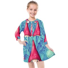 Mushroom Magic Kids  Quarter Sleeve Shirt Dress by GardenOfOphir