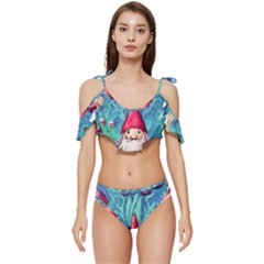 Mushroom Magic Ruffle Edge Tie Up Bikini Set	 by GardenOfOphir