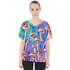 Tiny Toadstools V-neck Dolman Drape Top by GardenOfOphir