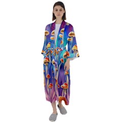 Tiny Toadstools Maxi Satin Kimono by GardenOfOphir