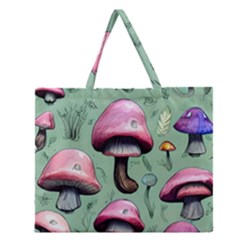 Boho Woods Mushroom Zipper Large Tote Bag by GardenOfOphir