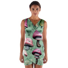 Boho Woods Mushroom Wrap Front Bodycon Dress