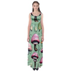 Boho Woods Mushroom Empire Waist Maxi Dress by GardenOfOphir