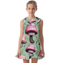 Boho Woods Mushroom Kids  Pilgrim Collar Ruffle Hem Dress